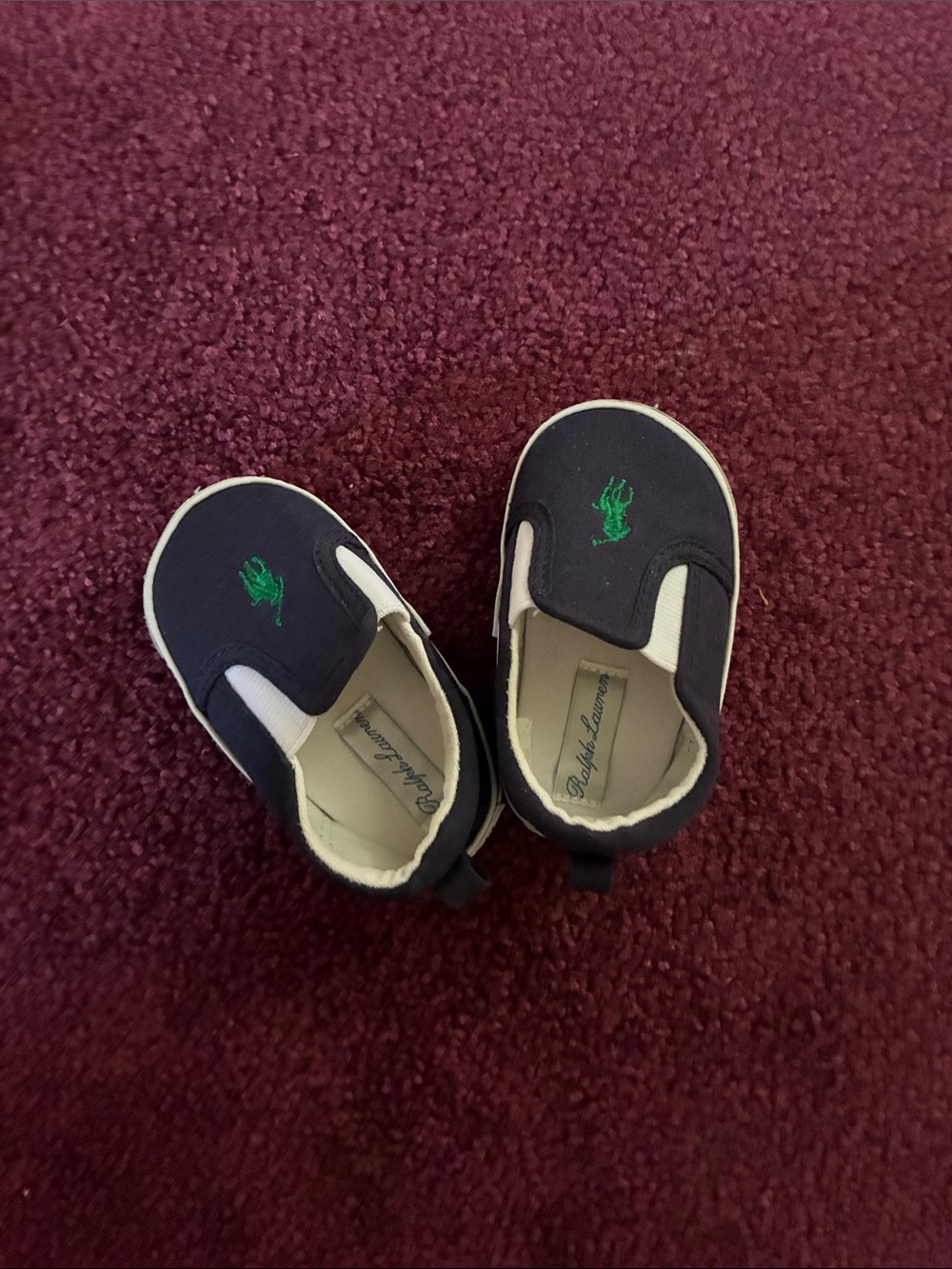 Ralph Lauren Navy Slip-On Sneakers with Green Pony Accent